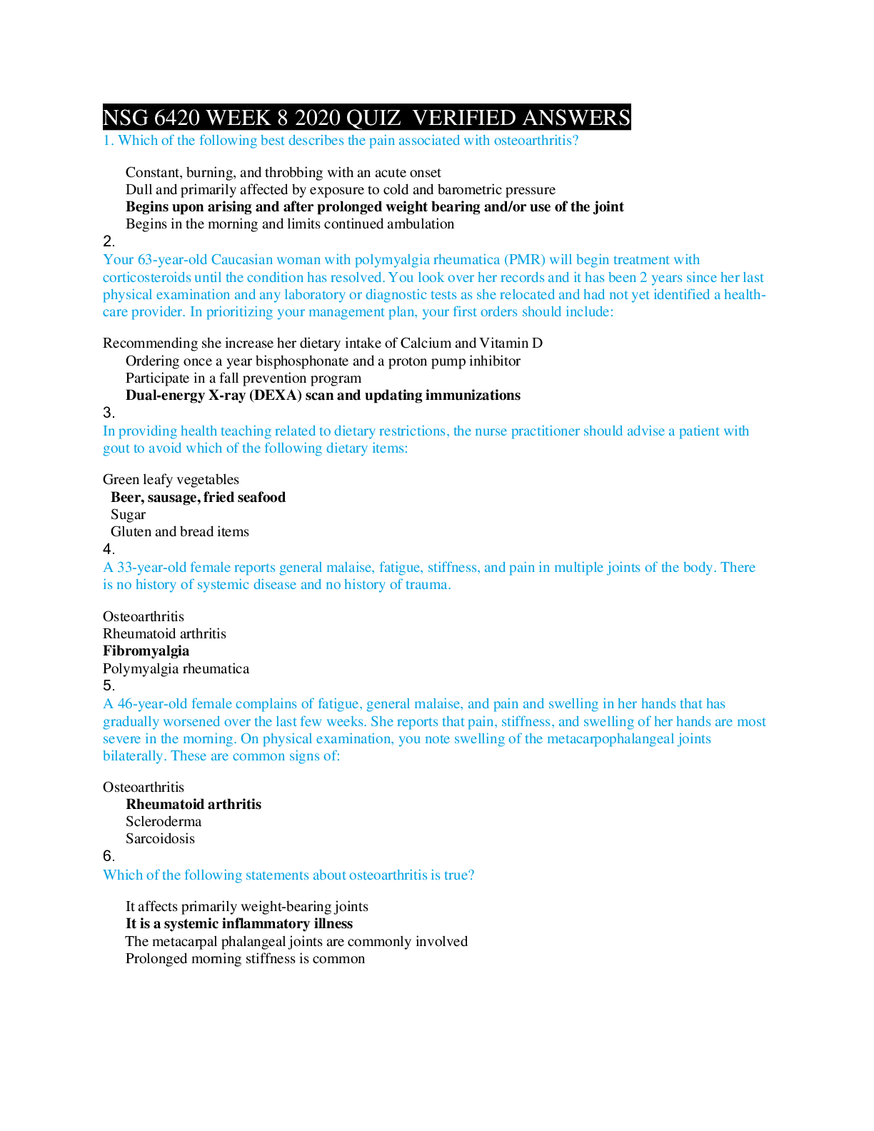 Preview image for NSG 6420 WEEK 8 2020 QUIZ  VERIFIED ANSWERS